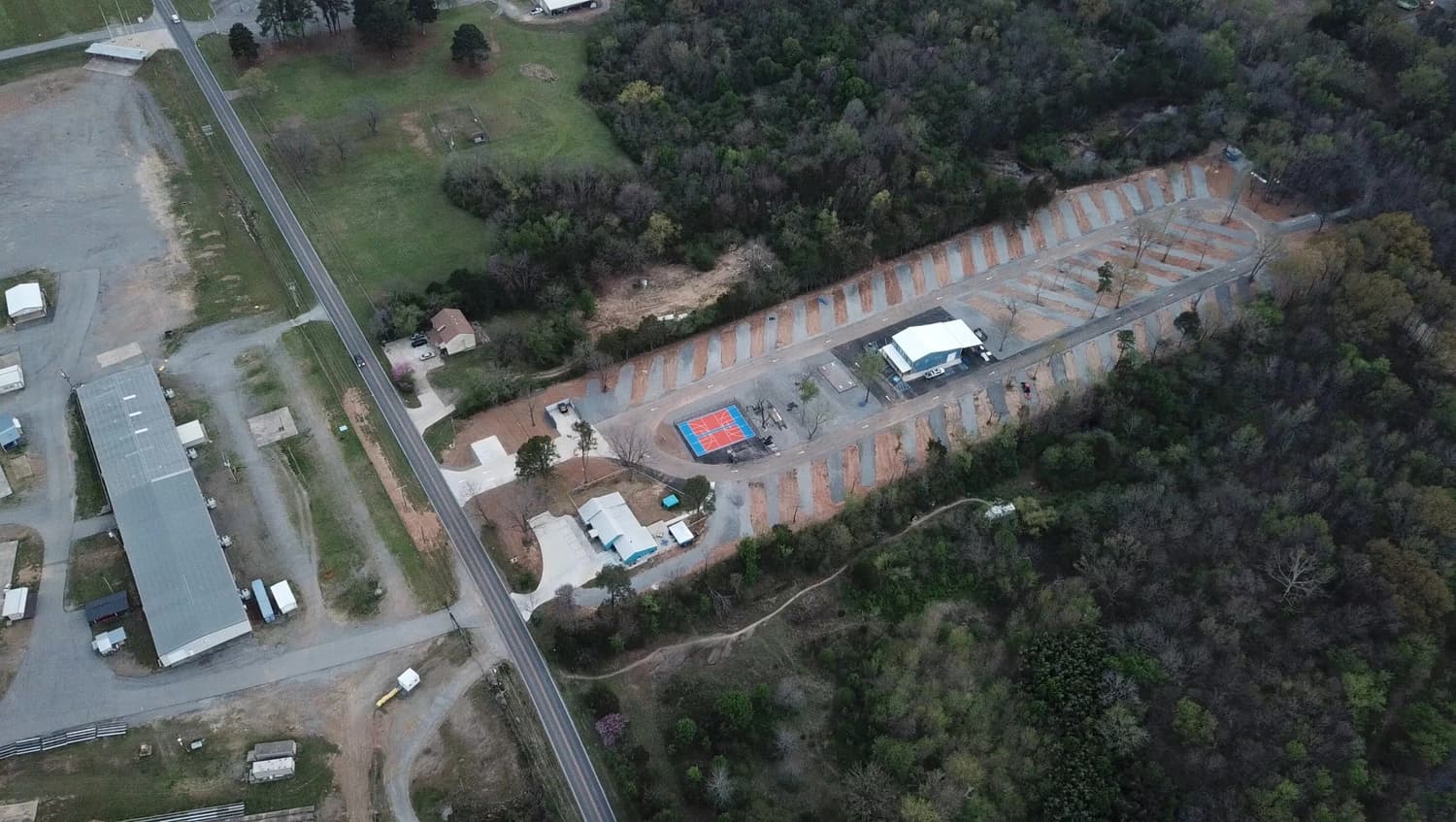 Aerial view of Hutch's RV Park showing all RV sites